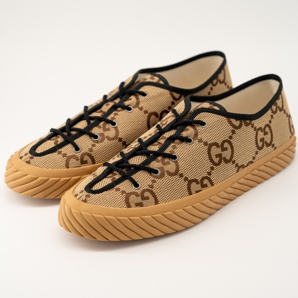 size 13G 13.5 US Gucci Maxi GG Caramel Low Canvas Sneakers Beige Brown - Picture 1 of 13
